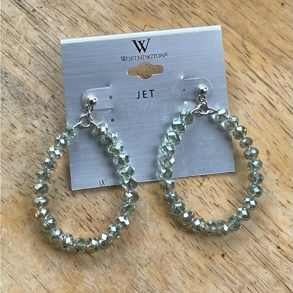 Silver Toned Beaded Hoop Earrings
